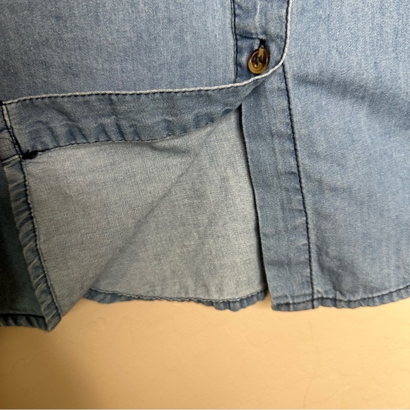 Denim Chambray Cold Shoulder Button Down Shirt, Size small - Picture 7 of 14